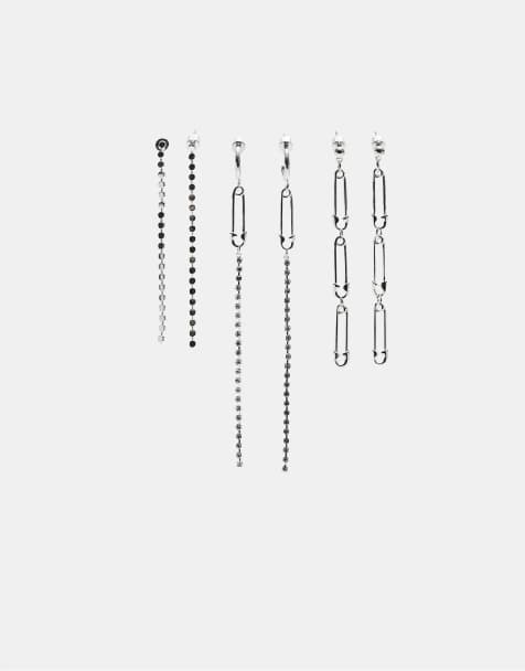 Stradivarius – Grå, hängande örhängen med strass, 3-pack - view 1