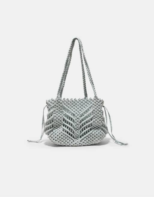 Stradivarius - Grå hæklet shoppertaske med metallisk tråd, 2 af 4