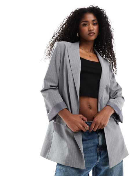 Stradivarius - Grå og nålestribet blazer - view 1