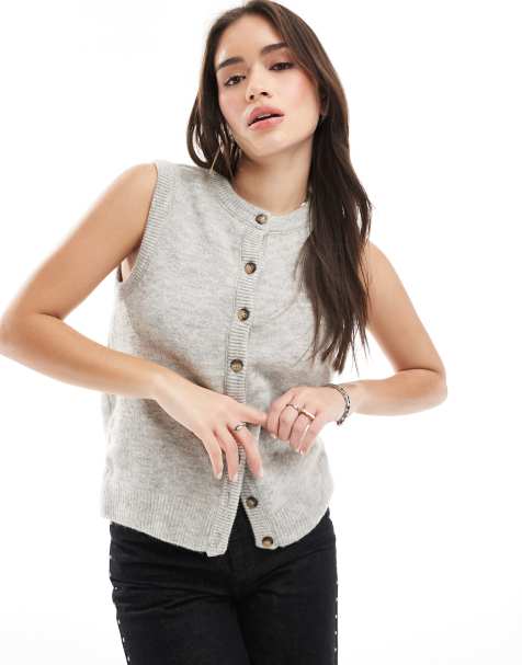 Stradivarius - Grå og strikket cardigan-vest - view 1
