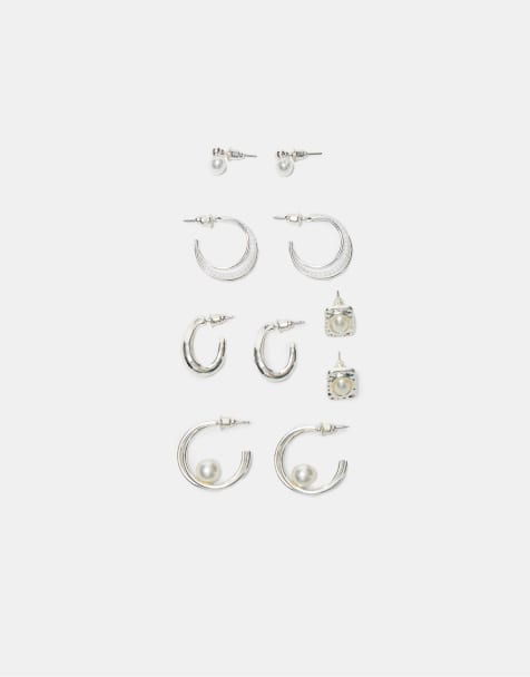 Stradivarius – Grå örhängen med fuskpärlor, 5-pack - view 1