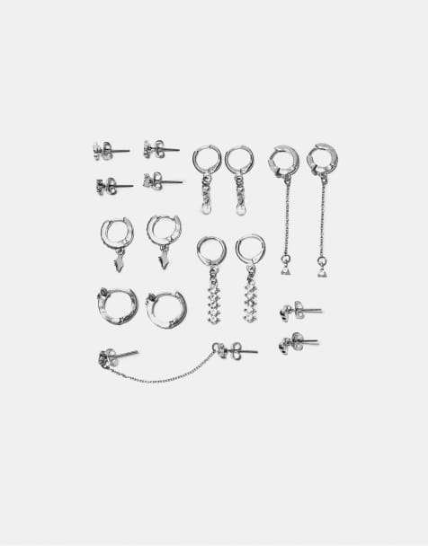 Stradivarius – Grå örhängen med strass och körsbärsdesign, 9-pack - view 1