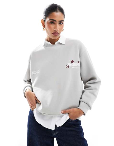 Stradivarius – Grå sweatshirt med Phoenix-tryck - view 1