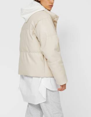 stradivarius faux leather puffer jacket