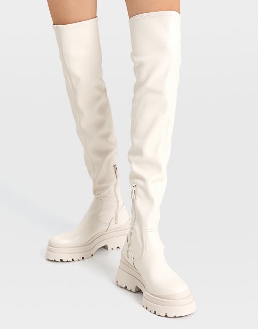 Stradivarius – Gräddvita grova chelseaboots med höga skaft i loafermodell, 2 av 4