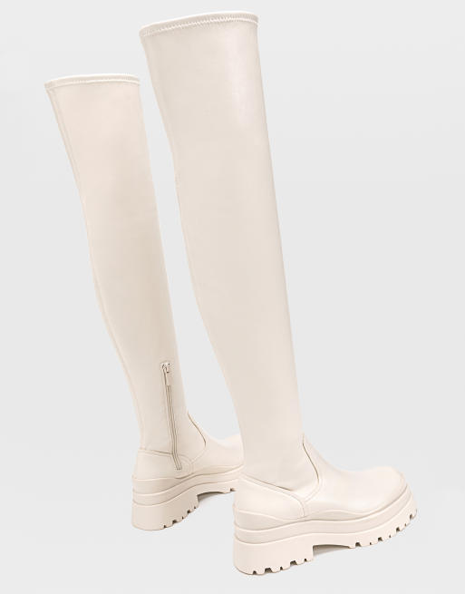 Stradivarius – Gräddvita grova chelseaboots med höga skaft i loafermodell, 3 av 4
