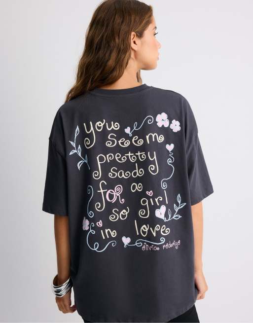 Stradivarius grafisk cropped T-shirt i mørkegrå, 3 af 7