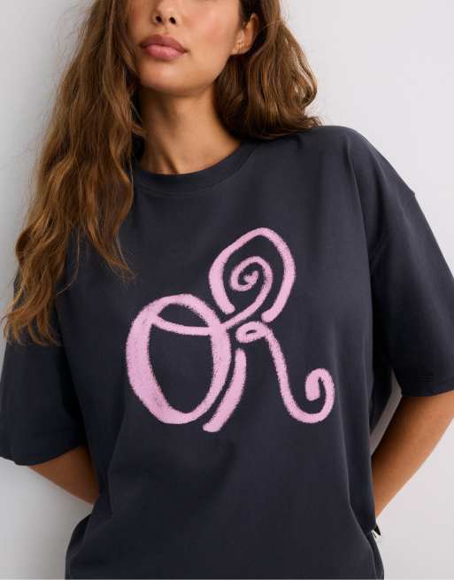 Stradivarius grafisk cropped T-shirt i mørkegrå, 5 af 7