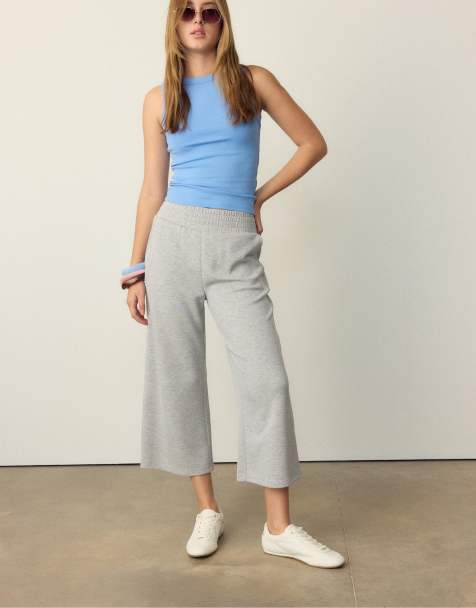 Stradivarius – Gråmelerade, mjuka culotte-byxor - view 1