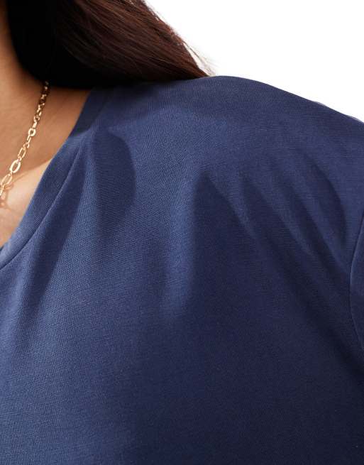 Stradivarius – Granatowy T-shirt z miękkiego materiału, 3 z 4