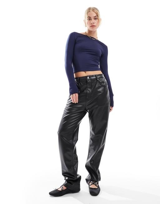 Stradivarius – Granatowy top z długim rękawem i dekoltem w łódkę, 3 z 4
