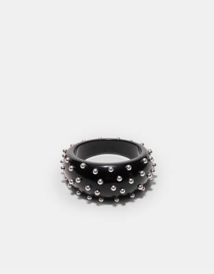 Stradivarius - Grand bracelet rigide à clous - Noir