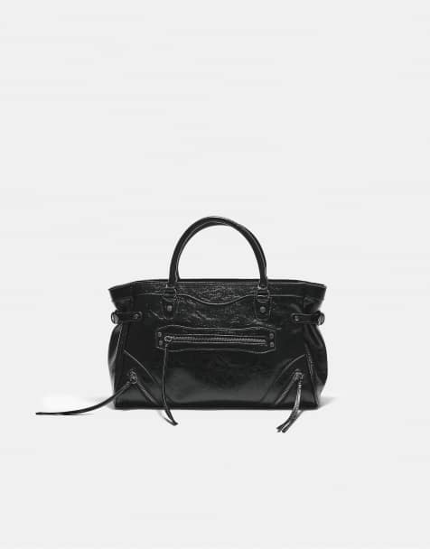 Stradivarius grand sac city avec tirettes de fermeture éclair noir - view 1