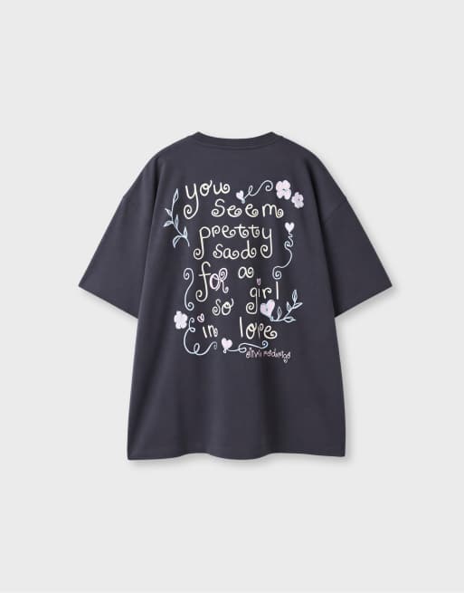 Stradivarius Graphic cropped t-shirt in dark grey, 7 of 7