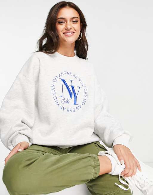 Stradivarius graphic print sweatshirt in gray heather | ASOS