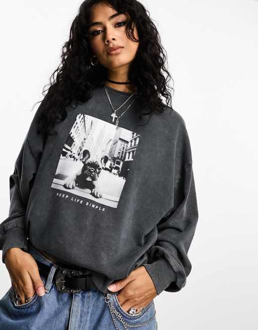 Stradivarius new york graphic sweatshirt in grey