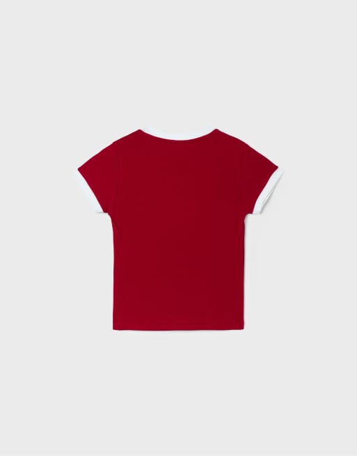 Stradivarius graphic T-shirt met V-hals in rood, 7 van 7