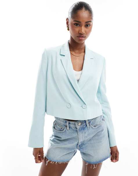 Stradivarius - Grøn cropped blazer i krølstof - view 1