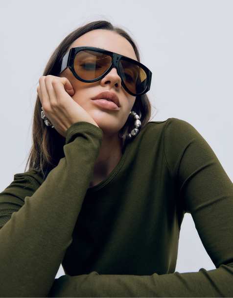 Stradivarius - Grøn og langærmet basis-t-shirt i bomuld - view 1