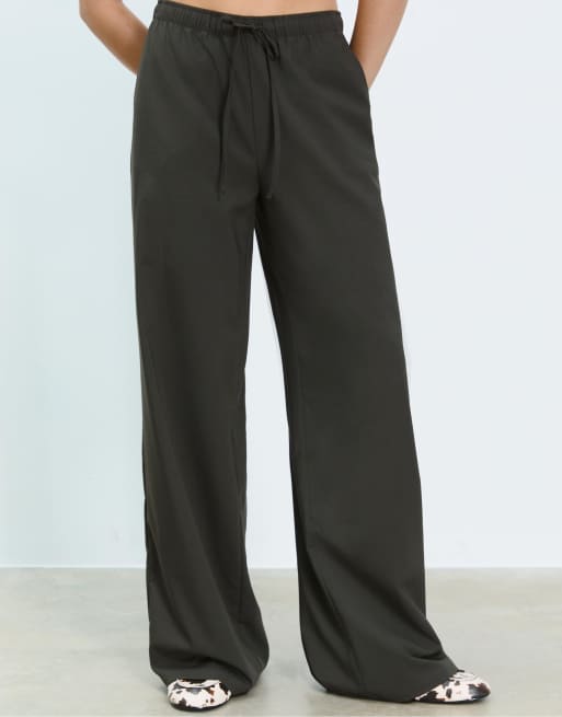 Stradivarius - Grønne elegante flagrende lange bukser, 4 af 4
