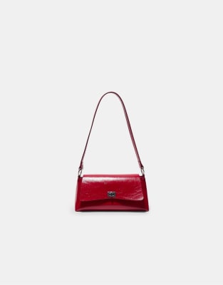 Stradivarius - Große, rechteckige Mini-Tasche in Rot mit Umschlag