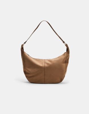 Stradivarius - Große Schultertasche in Beige aus Wildlederimitat-Neutral