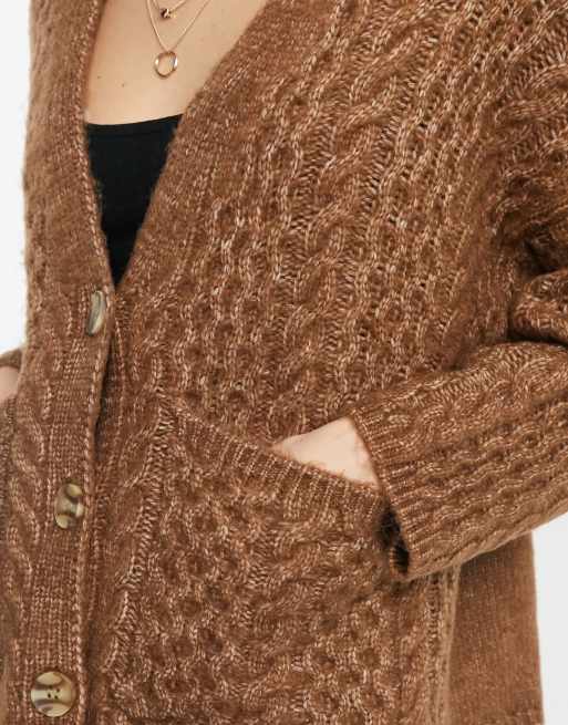 Stradivarius - Grofgebreid vest met kabels in bruin, 3 van 4