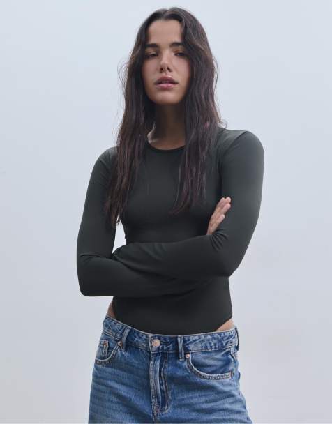 Stradivarius – Grön body i polyamid med långa ärmar - view 1