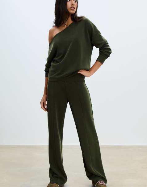 Stradivarius – Grön, mjuk sweatshirt med bar axel - view 1