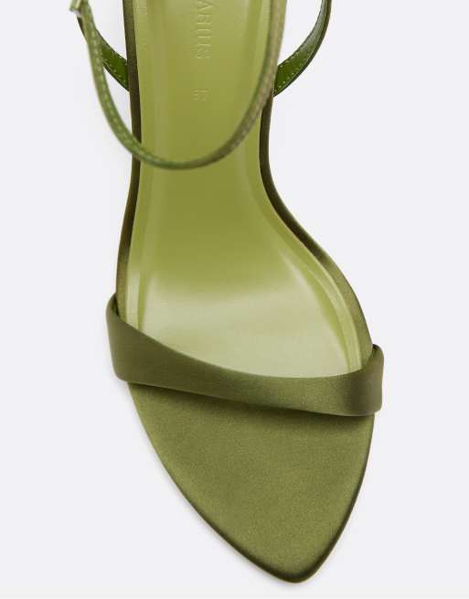 Stradivarius – Gröna sandaler i satin med stilettklack, 3 av 4