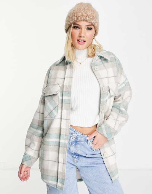 Stradivarius – Grönrutig, borstad overshirt