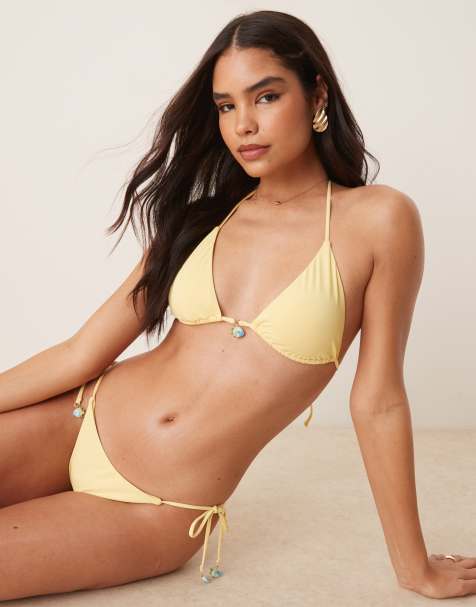Stradivarius – Gul bikiniöverdel med hänge - view 1