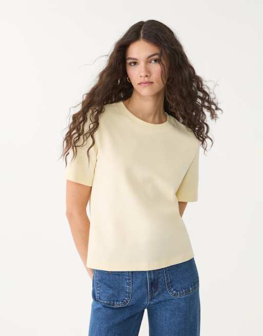 Stradivarius – Gul, enkel, kraftig t-shirt i regular fit, 2-pack
