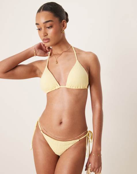Stradivarius – Gul krinklad bikiniöverdel - view 1