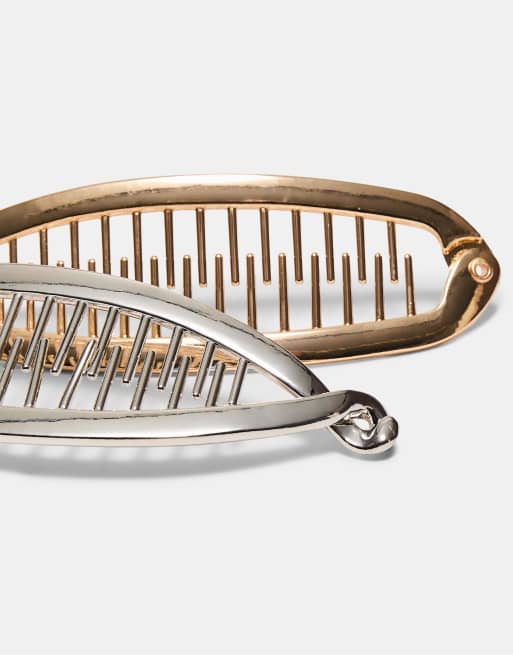 Stradivarius – Guldfärgade bananklämmor i metall, 2-pack, 2 av 3