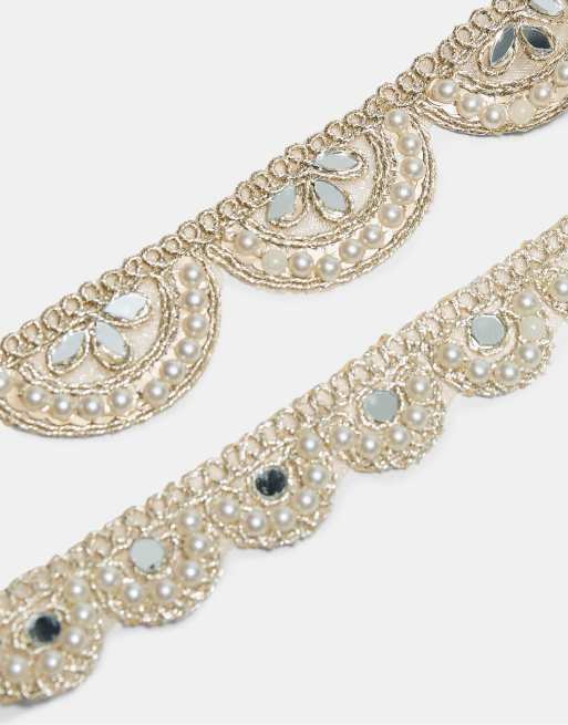 Stradivarius – Guldfärgade chokerhalsband med spegeldetaljer, 2-pack, 4 av 4