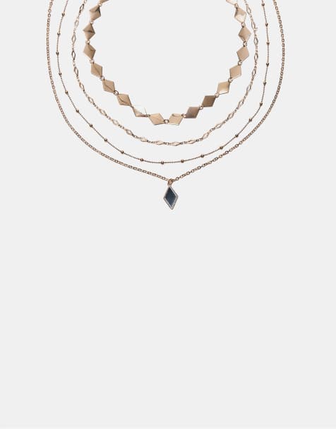 Stradivarius – Guldfärgade halsband med spegeleffekt och diamantformade detaljer, 4-pack - view 1