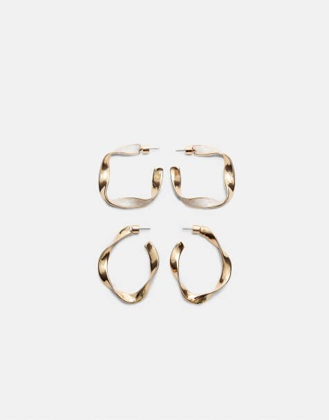 Stradivarius – Guldfärgade, ojämna creoler i emalj, 9-pack - view 1