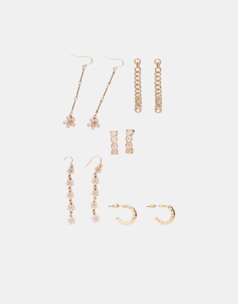 Stradivarius – Guldfärgade örhängen med emaljerad blomma, 9-pack - view 1