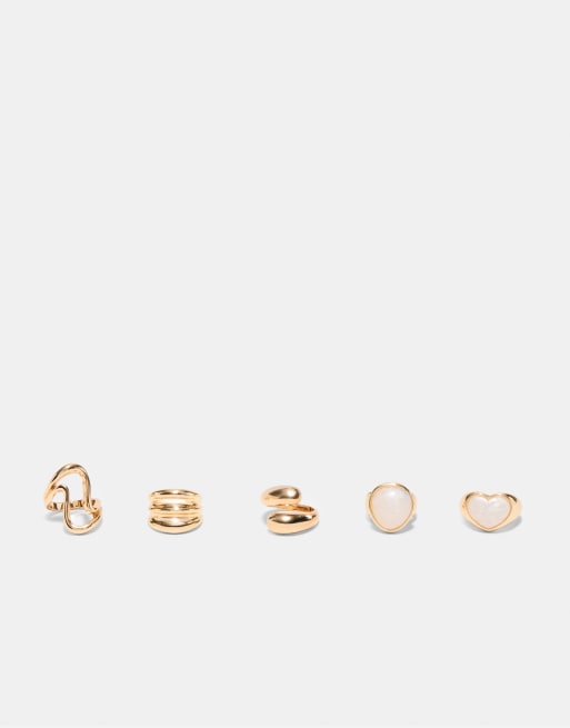 Stradivarius – Guldfärgade pins med hjärtan, 5-pack, 3 av 4