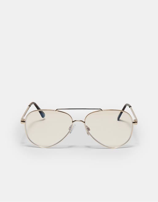 Stradivarius - Guldfarvede briller med metalstel og blue light-filter