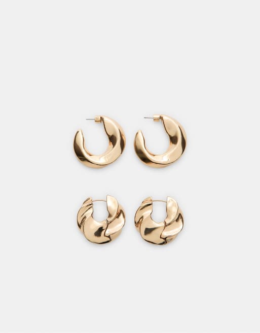 Stradivarius - Guldfarvede hoop-øreringe med voluminøst design