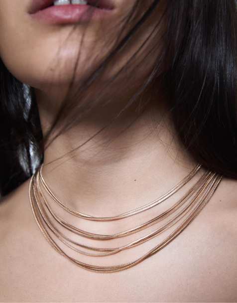 Stradivarius - Guldfarvet halskæde med flere rækker - view 1