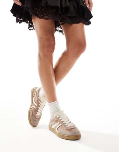 Stradivarius gum sole leather trainer in beige - view 1