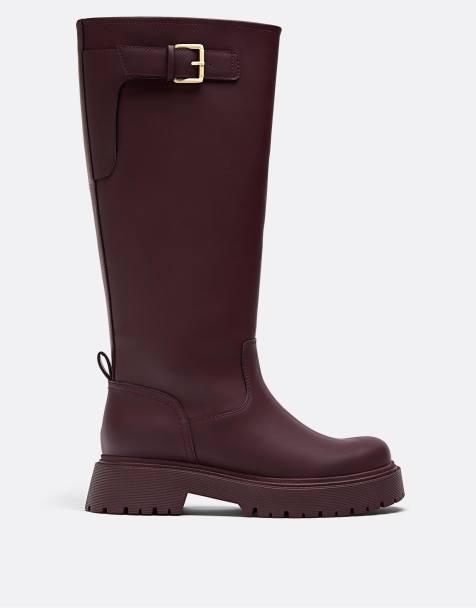 Stradivarius – Gummistiefel in Burgunderrot - view 1