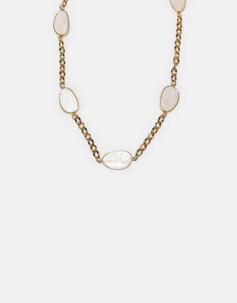 Stradivarius – Gürtel aus Metall in Ecru mit farbigen Schmucksteinen und Kettendetail - view 1