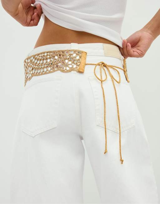Stradivarius – Gürtel in Gold mit welligem Spiegeldesign, 3 von 3