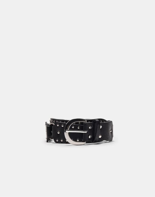 Stradivarius – Gürtel in Schwarz mit länglichen Nieten, 2 von 3