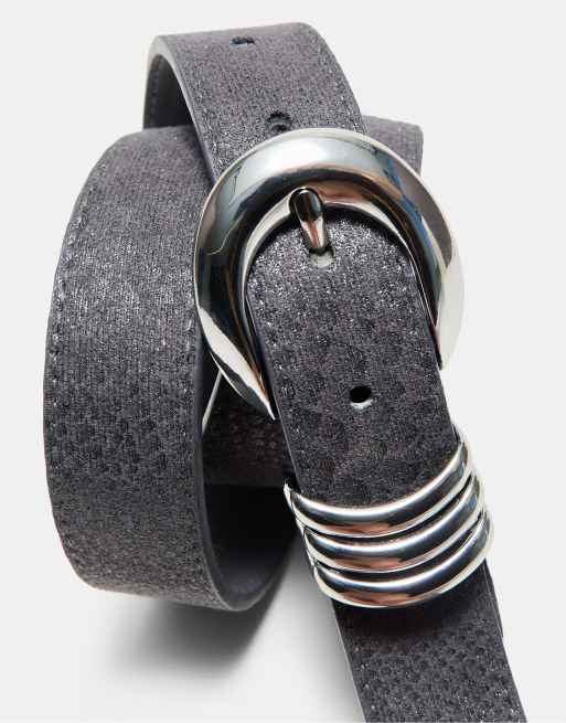Stradivarius Gürtel mit Schlangenprint in Dunkelgrau, 4 von 4