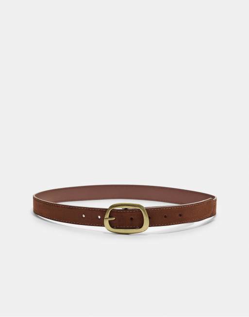 Stradivarius – Gürtel mit Ziernähten und asymmetrischer Schnalle in Braun, 3 von 3